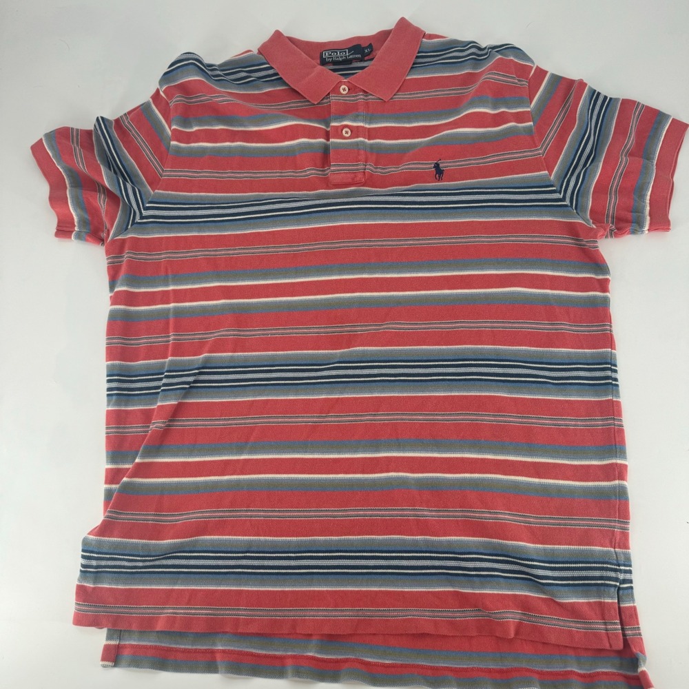 Polo Ralph Lauren Mens XL Polo Shirt Striped Short Sleeve Red Blue Cotton Pique